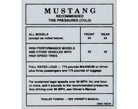 Ford Mustang Decal - Glove Box Tire Pressure