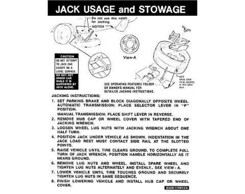 Ford Mustang Decal - Jack Instruction - Space Saver Spare -Fastback With Fold Down Seat