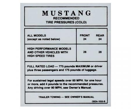 Ford Mustang Decal - Glove Box Tire Pressure