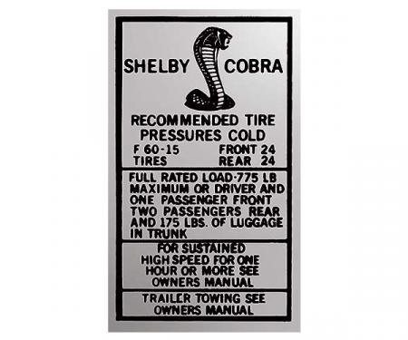 Ford Mustang Decal - Glove Box Tire Pressure - Shelby