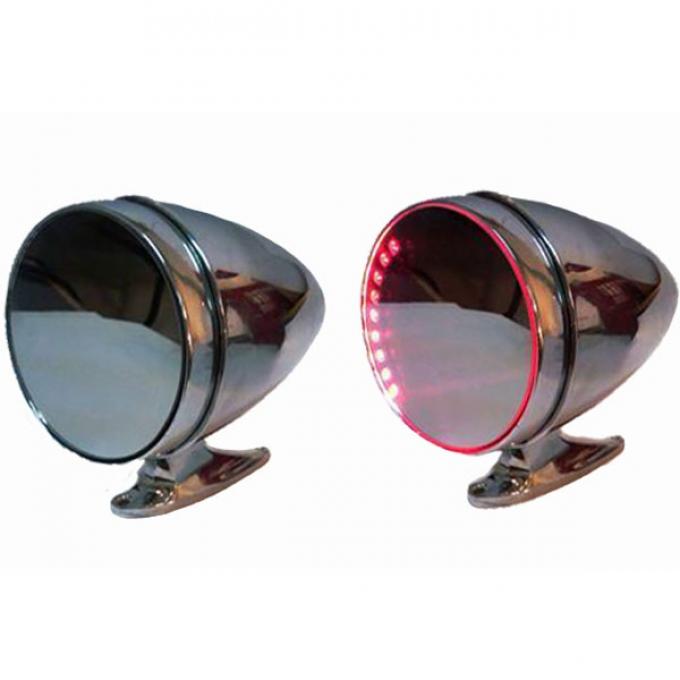 Mustang Red LED Turn Signal Side Mirrors, Shelby Sport-Style With Short Bases, 1964-1966