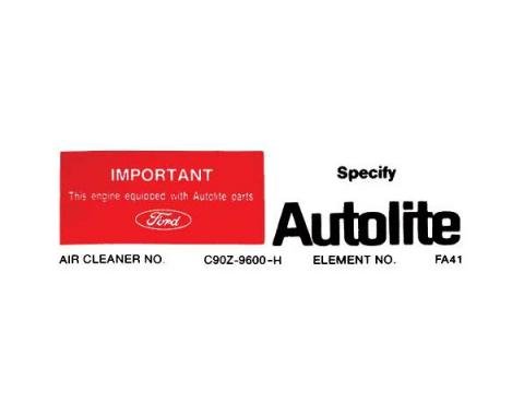 Ford Mustang Air Cleaner Decal - Autolite Replacement Parts- For Non-Ram Air 428 & Boss 302