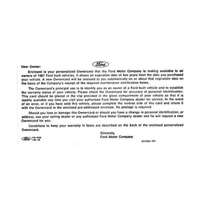 Personalized Warranty Card Instruction Sheet