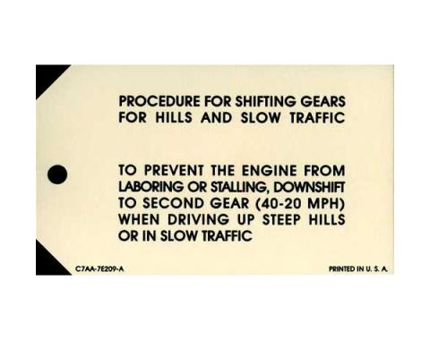 3-Speed Transmission Instruction Tag - Falcon