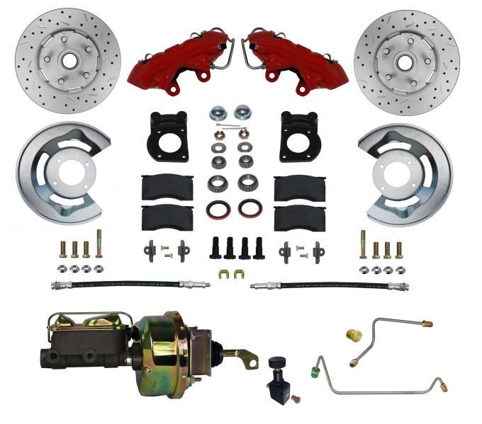 Leed Brakes 1964-1966 Ford Mustang Power Front Kit with Drilled Rotors and Red Powder Coated Calipers RFC0001-H405MX