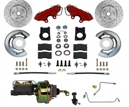 Leed Brakes 1964-1966 Ford Mustang Power Front Kit with Drilled Rotors and Red Powder Coated Calipers RFC0001-H405MX