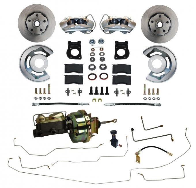 Leed Brakes 1964-1966 Ford Mustang Power Front Kit with Plain Rotors Zinc Plated Calipers and Pre-Bent Line Kit FC0001-H405ALK