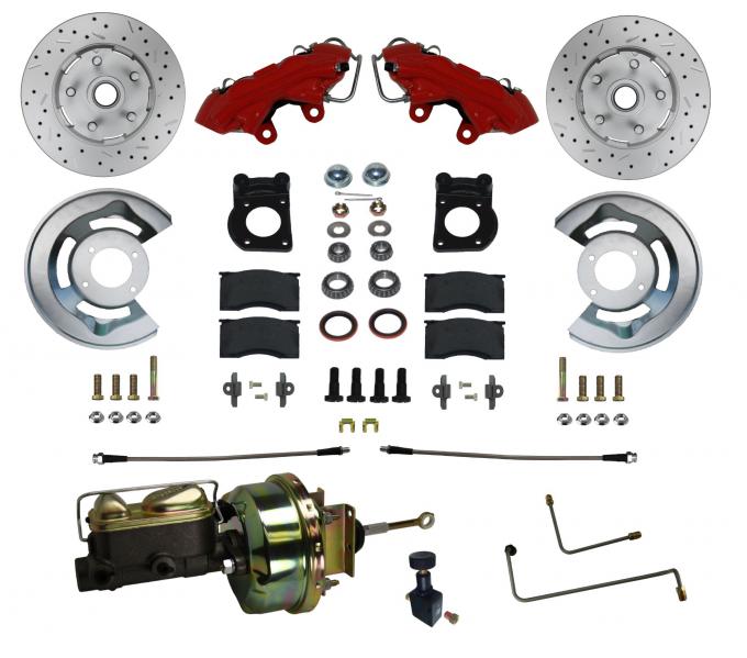 Leed Brakes 1964-1966 Ford Mustang Power Front Kit with Drilled Rotors and Red Powder Coated Calipers RFC0001-H405AX