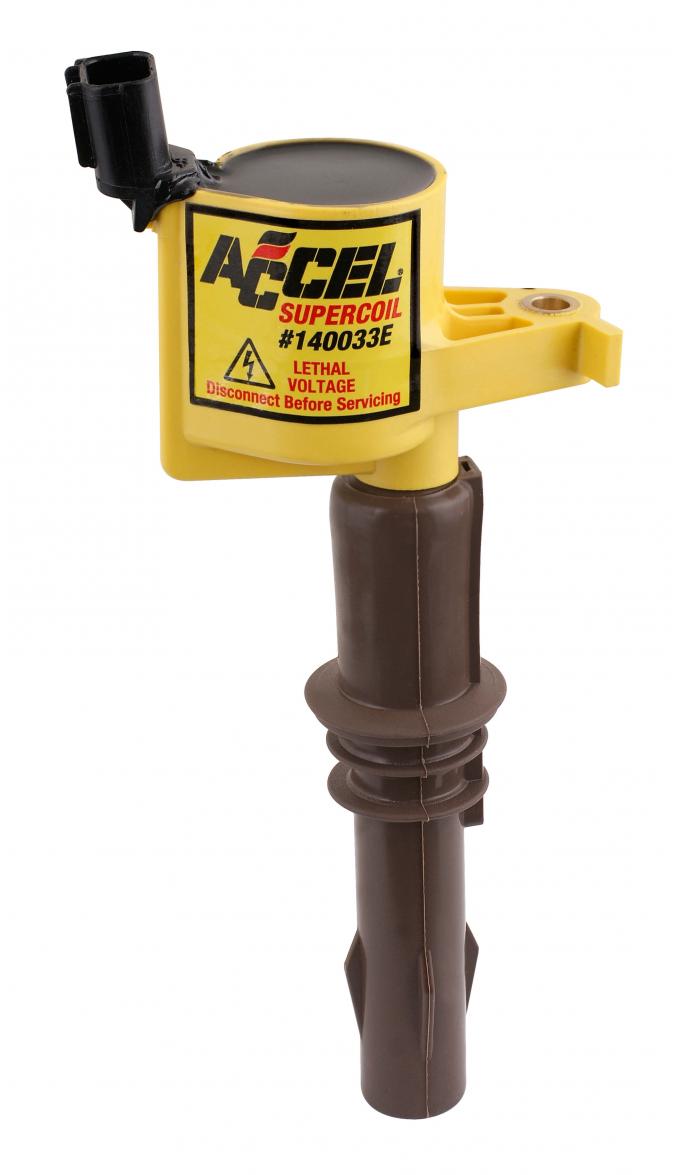 Accel Ignition Coil, SuperCoil, 2008-2014 Ford 4.6L/5.4L/6.8L 3-Valve Engine, Yellow, Individual 140033E
