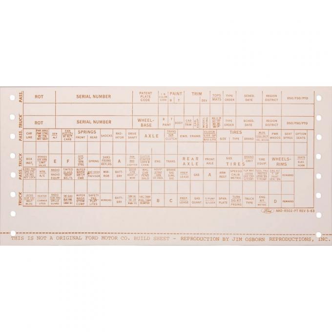 Dennis Carpenter Sheet - New Car Factory Build - 1963-65 Ford Car DF-723