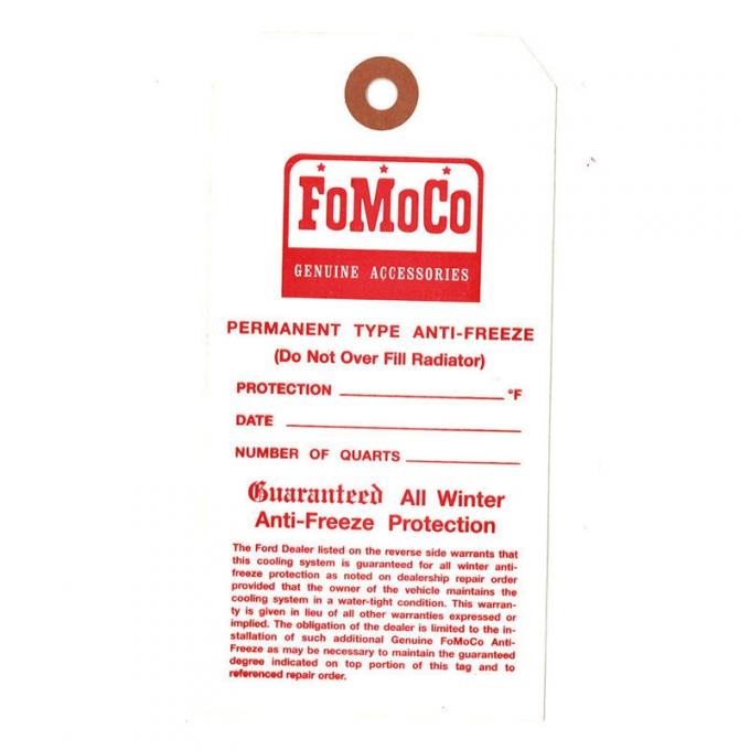 Dennis Carpenter Tag - FoMoCo Anti-Freeze Tag - 1953-64 Ford Truck, 1954-65 Ford Car DF-120