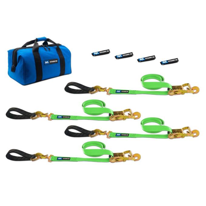 Race Ramps 2 x 6 Ultra Pack Tie-Down Straps with Detachable Axle Straps, Direct Hook Ends - Lime Green 515216