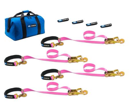 Race Ramps 2 x 6 Super Pack Tie-Down Strap Kit with Integrated Axle Straps, Direct Hook Ends - Pink 519116