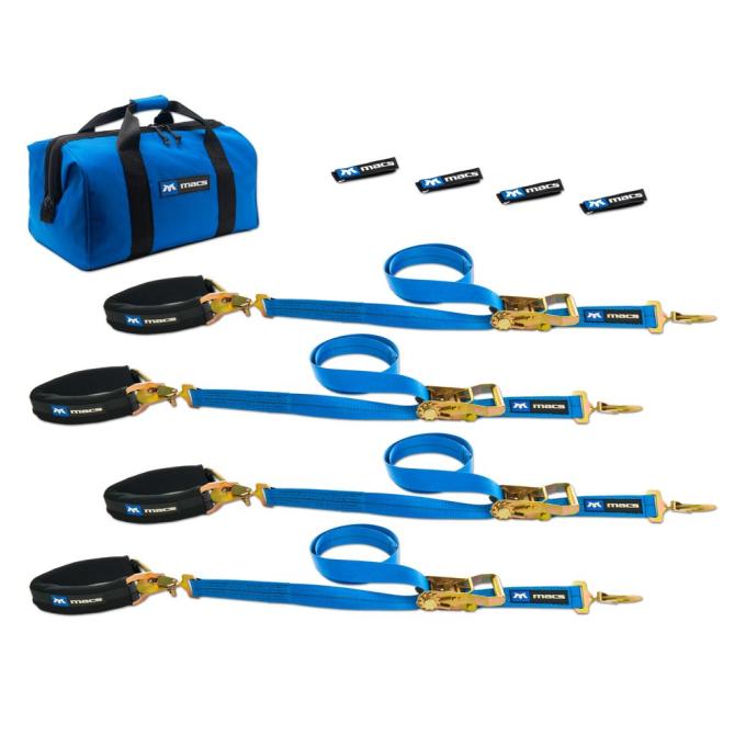Race Ramps 2 x 6 Pro Pack Premium Tie-Down Strap Kit with 24 Axle Strap, Sewn Fixed Ends - Blue 512606