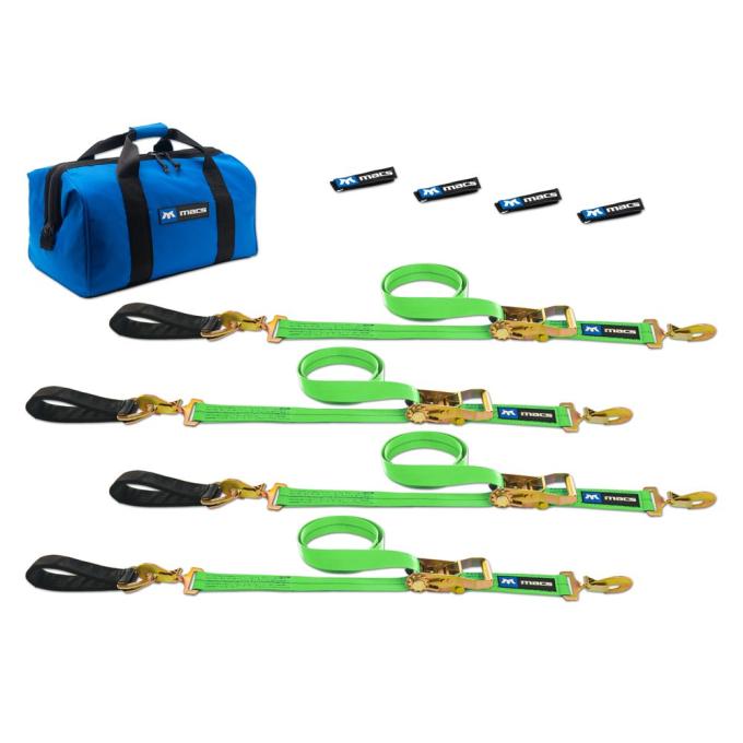 Race Ramps 2 x 10 Ultra Pack Tie-Down Straps with Detachable Axle Straps, Sewn Fixed Ends - Lime Green 515210