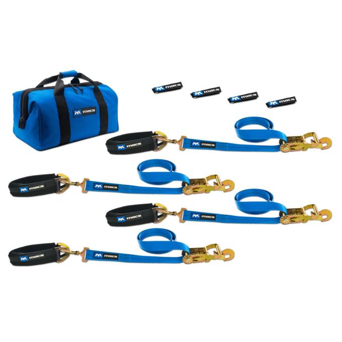 Race Ramps 2 x 6 Pro Pack Premium Tie-Down Strap Kit with 24 Axle Strap, Direct Hook Ends - Blue 512616