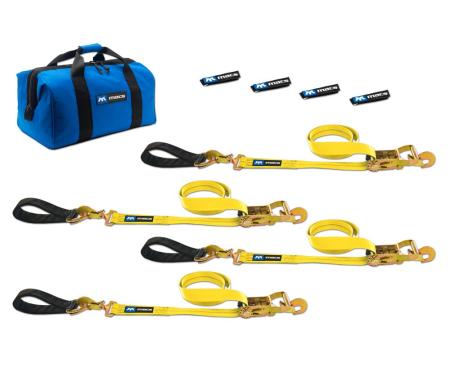 Race Ramps Two 6 & Two 8 Ultra Pack Tie-Down Straps with Detachable Axle Straps, Direct Hook Ends - Yellow 514217