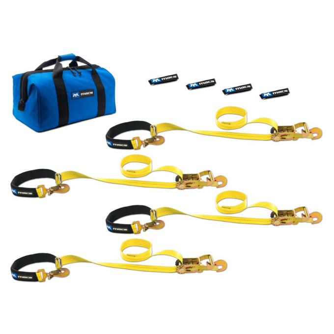 Race Ramps 2 x 8 Super Pack Tie-Down Strap Kit with Integrated Axle Straps, Direct Hook Ends - Yellow 514118
