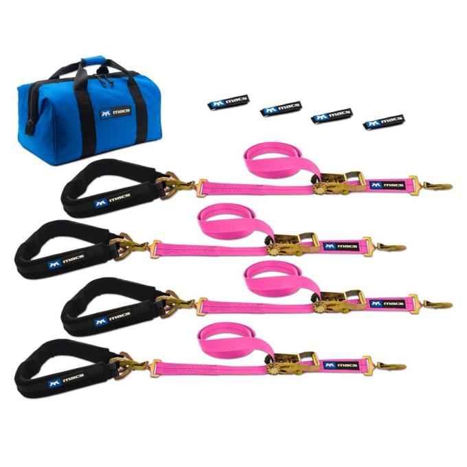 Race Ramps 2 x 6 Pro Pack Premium Tie-Down Strap Kit with 40 Axle Strap, Sewn Fixed Ends - Pink 519646
