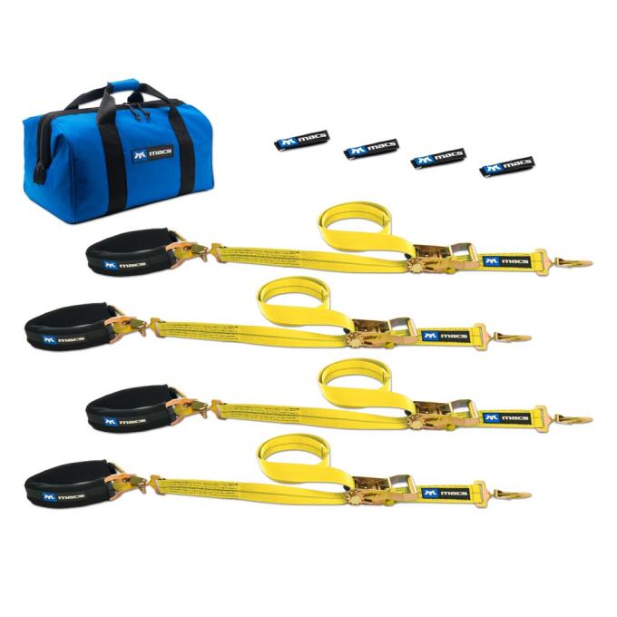 Race Ramps 2 x 8 Pro Pack Premium Tie-Down Strap Kit with 24 Axle Strap, Sewn Fixed Ends - Yellow 514608
