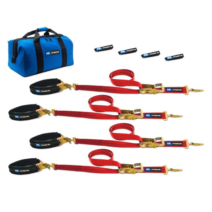 Race Ramps 2 x 6 Pro Pack Premium Tie-Down Strap Kit with 24 Axle Strap, Sewn Fixed Ends - Red 513606