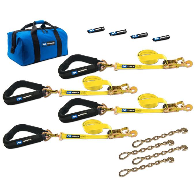 Race Ramps 2 x 8 Pro Pack Premium Tie-Down Strap Kit with 40 Axle Strap, Direct Hook Ends & Chain Extensions - Yellow 514659