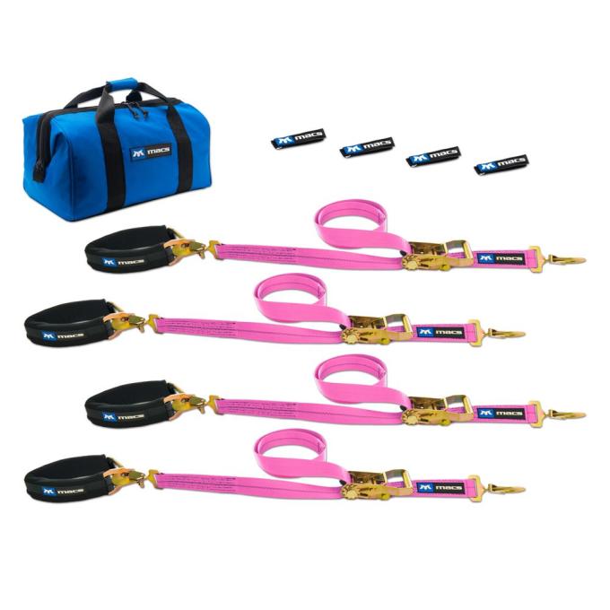 Race Ramps 2 x 6 Pro Pack Premium Tie-Down Strap Kit with 24 Axle Strap, Sewn Fixed Ends - Pink 519606