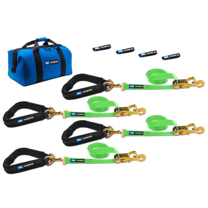 Race Ramps 2 x 8 Pro Pack Premium Tie-Down Strap Kit with 40 Axle Strap, Direct Hook Ends - Lime Green 515658