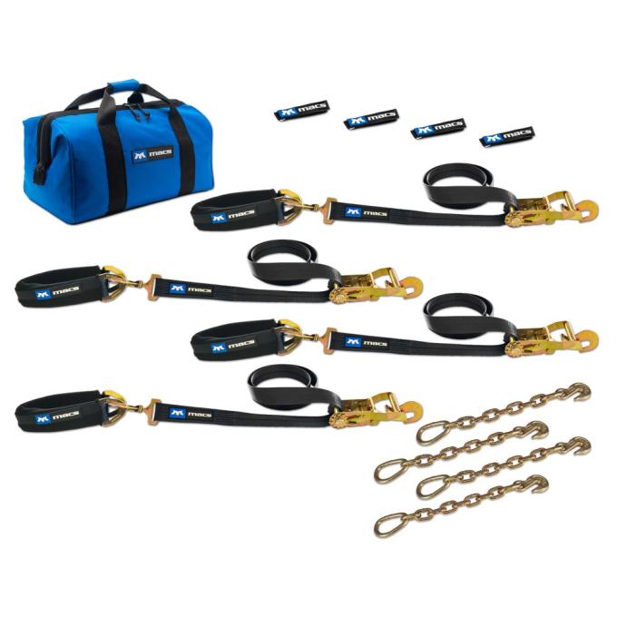 Race Ramps 2 x 8 Pro Pack Premium Tie-Down Strap Kit with 24 Axle Strap, Direct Hook Ends & Chain Extensions - Black 511619