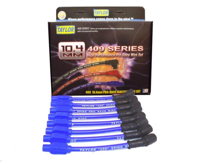 Taylor Cable 1997-17 GM LS-Series V8 10.4mm 409 Series Spark Plug Wire Set, Blue, 180&deg; Spark Plug Boot Angle 79603