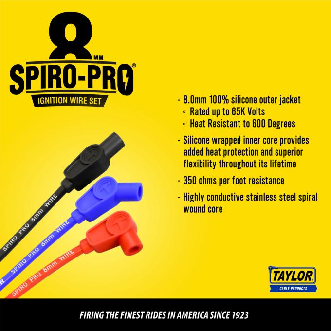 Taylor Cable 8mm Spiro-Pro Bulk Spark Plug Wire, Yellow, 30 Feet 35471