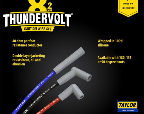 Taylor Cable LS Engines Race Fit 8.2mm Thundervolt Spark Plug Wire Set 9.5" Lengths Car Header Fitment, Blue, 135&deg; Spark Plug Boot Angle 86645