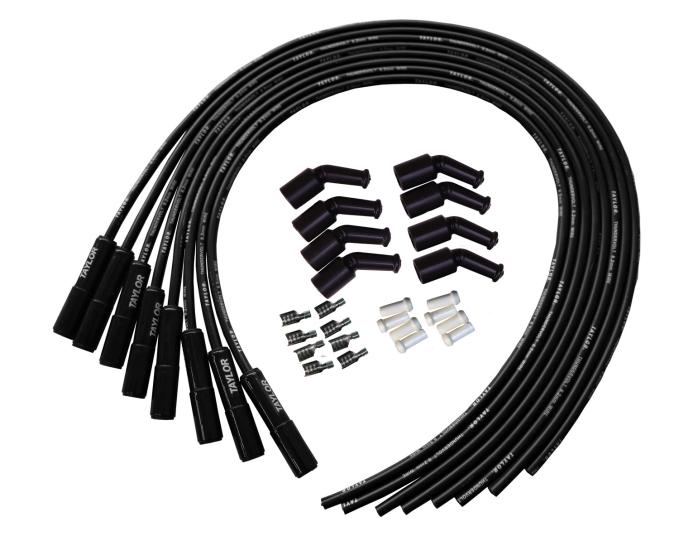 Taylor Cable LS Engines Universal 8.2mm ThunderVolt Black Ceramic Boots Spark Plug Wire Sets, 180&deg; Spark Plug Boot Angle, Black 85065-B