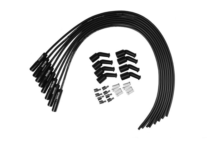 Taylor Cable LS Engines Universal 8mm Spiro-Pro Black Ceramic Boots Spark Plug Wire Set, 180&deg; Spark Plug Boot Angle, Black 75065-B