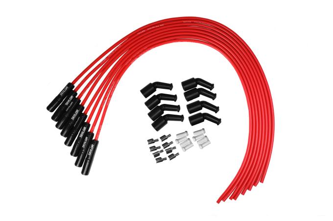 Taylor Cable LS Engines Universal 8mm Spiro-Pro Black Ceramic Boots Spark Plug Wire Set, 180&deg; Spark Plug Boot Angle, Red 75265-B