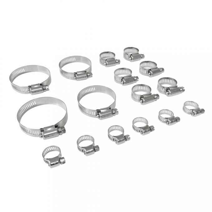 Ford Mustang Radiator Hose Clamp Set, Stainless Steel, with FoMoCo Logo, 260/289/302/351 V8