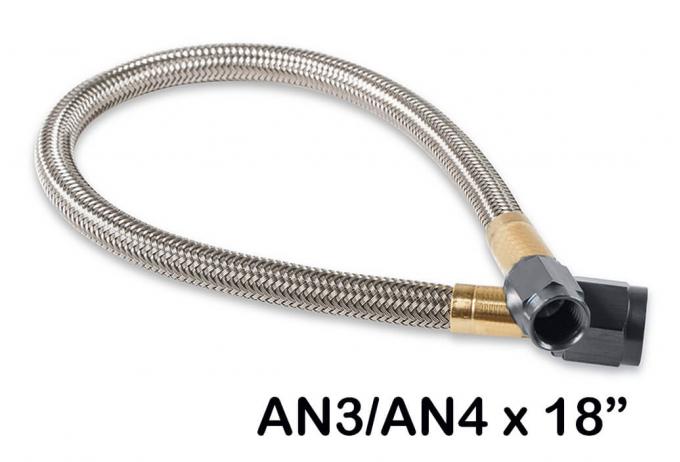 NOS Stainless Steel Braided Hose with Black Fittings -4AN to -3AN, 18-Inch Length 15345BNOS