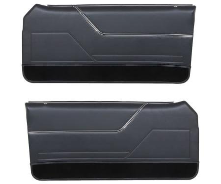 TMI Door Panels, Front Only Factory Replacement OE Pattern  1985-1986 Ford Mustang, Black Sierra Vinyl, Black Cut Pile Carpet 10-73205-958-9P-801