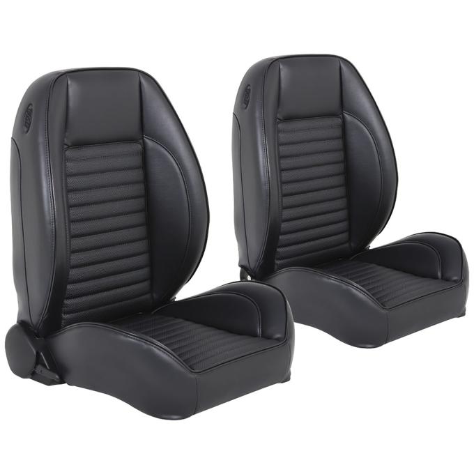 TMI Pro-Low Back Bucket Seats, OE Style Pattern  1966 Ford Mustang, Black Sierra Vinyl, Black Rosette Vinyl 47-7001-958-2949
