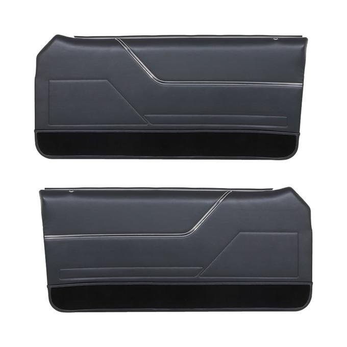 TMI Door Panels, Front Only Factory Replacement OE Pattern  1985-1986 Ford Mustang, Black Sierra Vinyl, Black Cut Pile Carpet 10-73205-958-9P-801