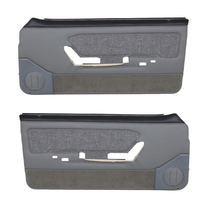 TMI Door Panels, Front Only Factory Replacement OE Pattern  1987-1989 Ford Mustang, Md. Gray Sierra Vinyl, Charcoal Tweed Cloth 10-73117-953-71-857