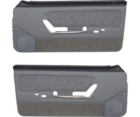 TMI Door Panels, Front Only Factory Replacement OE Pattern  1987-1989 Ford Mustang, Md. Gray Sierra Vinyl, Charcoal Tweed Cloth 10-73117-953-71-857