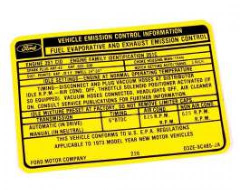 Decal - Emissions - 351C 2 Barrel V8 With Automatic Transmission