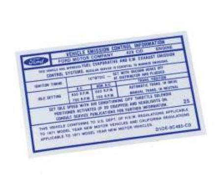 Decal - Emission Control Information - 429 CID