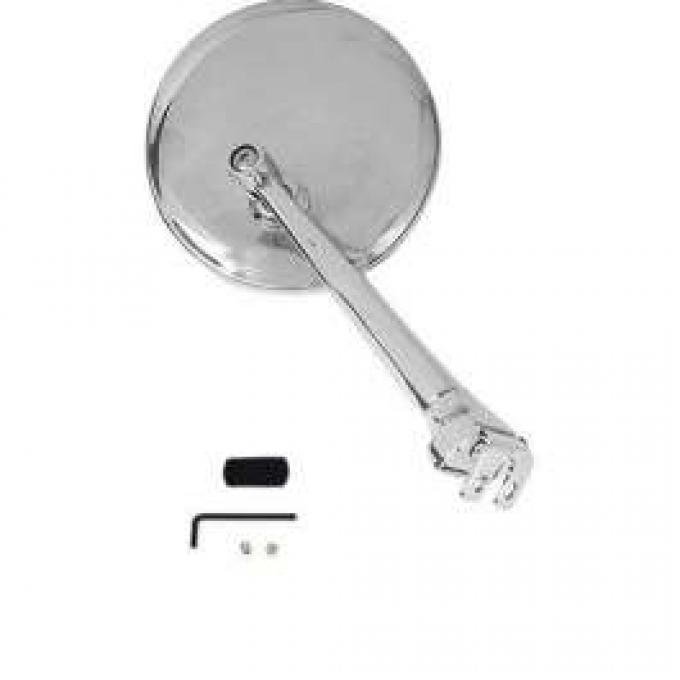 Universal Peep Mirror - Chrome Straight Arm - Right Or Left - 3 Diameter Stainless Steel Head