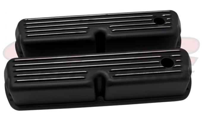 Tall Finned Aluminum Valve Covers, Small Block V8, Black Finish, 1932-1985