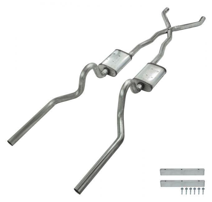 Pypes Crossmember Back w/X-Pipe Exhaust System 65-70 Convertible Mustang Split Rear Dual Exit 2.5 in Intermediate And Tail Pipe Muffler Not Incl Hardware Incl Tip Not Incl Exhaust SFM05