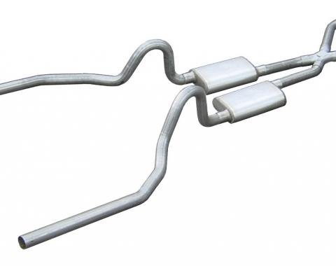 Pypes Crossmember Back w/X-Pipe Exhaust System 65-70 Mustang Split Rear Dual Exit 2.5 in Intermediate And Tail Pipe Race Pro Mufflers/Hardware Incl Tip Not Incl Exhaust SFM03R