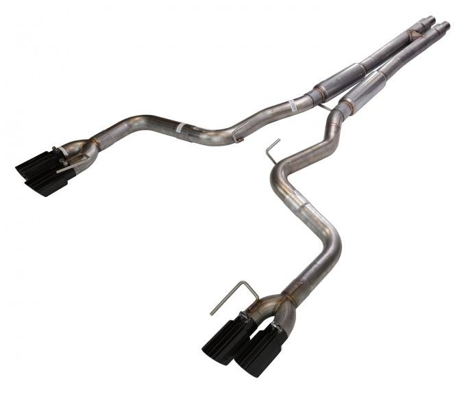 Pypes Cat Back Exhaust System 18-Pres Mustang GT Split Rear Quad Exit 3 in Quad 304 Stainless Steel Black Coated Tips Incl Hardware/Mid Muffler/H-Pipe 409 Stainless Steel Natural Finish Exhaust SFM87MHB