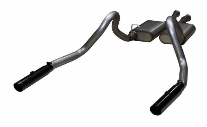 Pypes Cat Back Exhaust System 79-97 Mustang LX/GT Split Rear Dual Exit 2.5 in Intermediate And Tail Pipe Hardware/Mufflers/3 in Black Tips Incl Natural Finish 409 Stainless Steel Exhaust SFM16VB